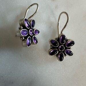 DOUG PAULUS 925 Sterling Silver Vintage Real Amethyst Flower Earrings